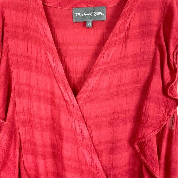 Michael Stars Womens Ruffle Maxi Dress Soft Woven Red Sleeveless V-Neck XS - Picture 4 of 16